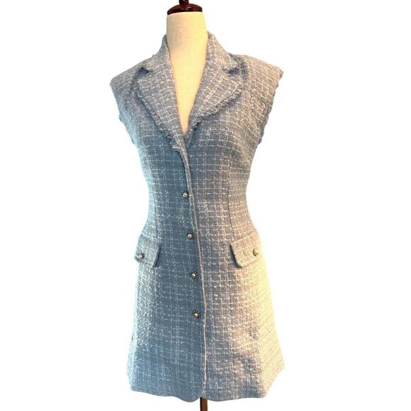 NWOT Maeve by ANTHROPOLOGIE Button Sheath Shirt Dress Boucle Light Blue Lined 0 - Picture 1 of 10